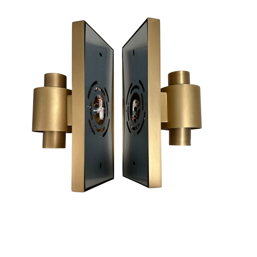 Champagne Brass Wall Sconces (2) Clear Glass Tube Vanity Lights Bathroom Hallway - Picture 3 of 16